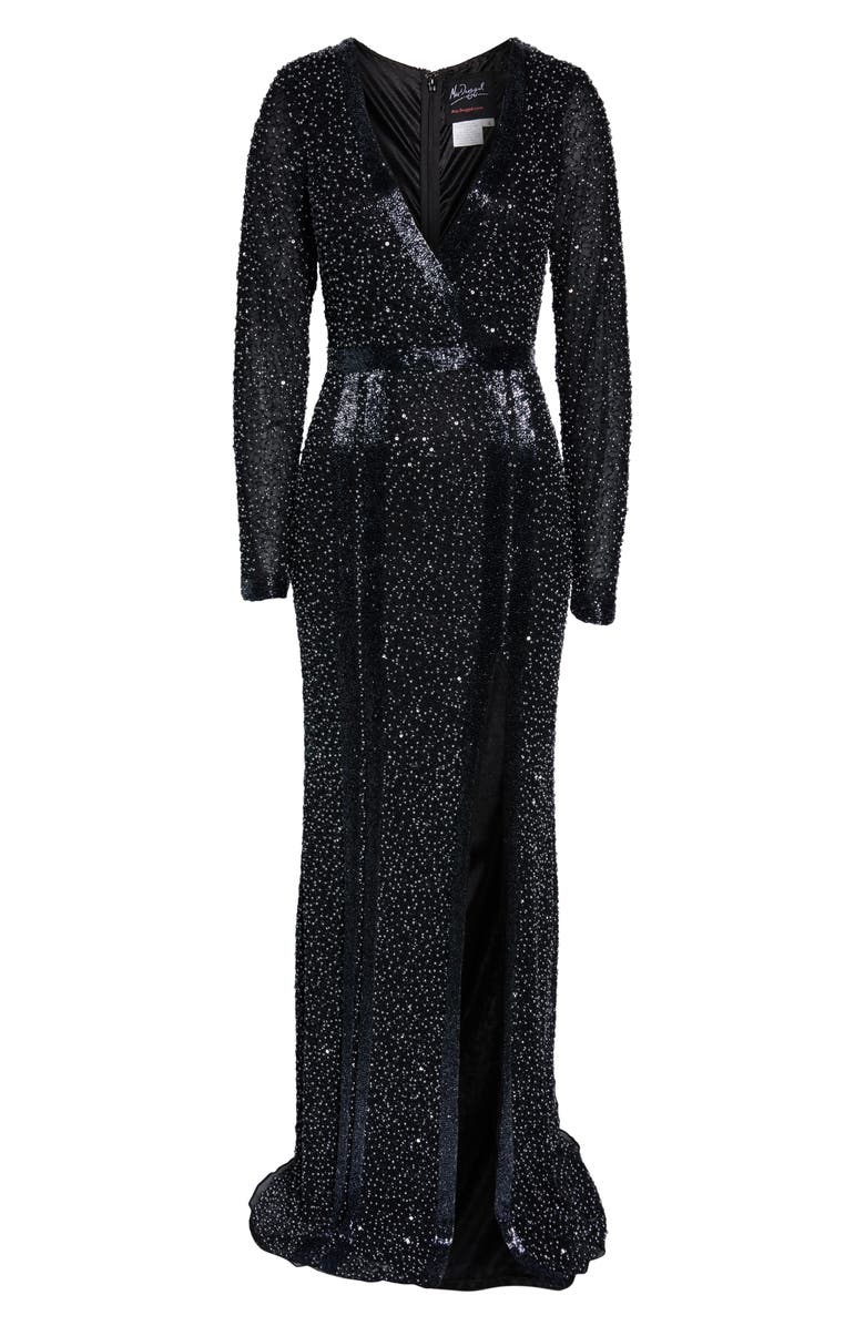 Mac Duggal Sequin Beaded Long Sleeve Gown, Alternate, color,