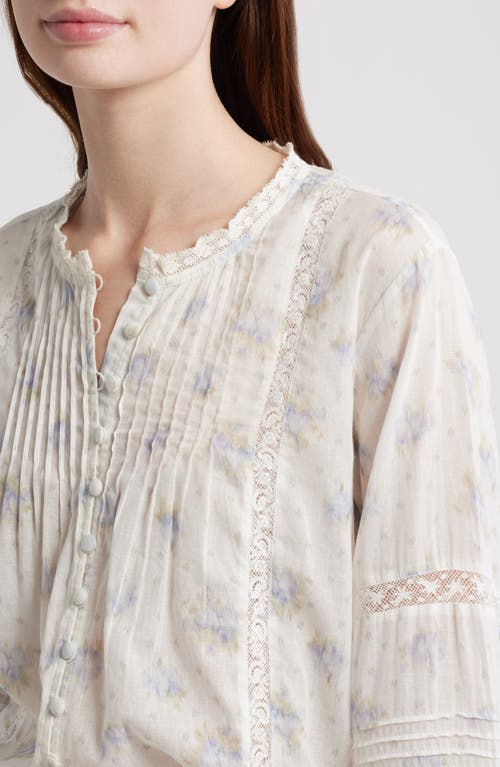 Loveshackfancy Lita Floral Long Sleeve Cotton Button-up Top In White