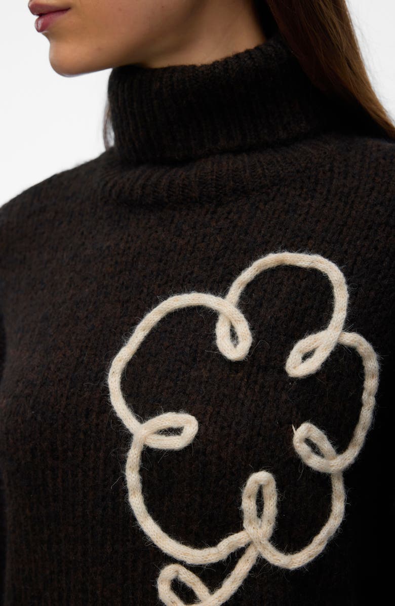 VERO MODA Fatima Floral Turtleneck Graphic Sweater, Alternate, color, Chocolate Torte Deta