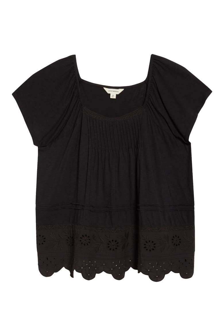 Pintuck Eyelet Embroidered Cap Sleeve Cotton & Modal Top, Alternate, color, METEORITE