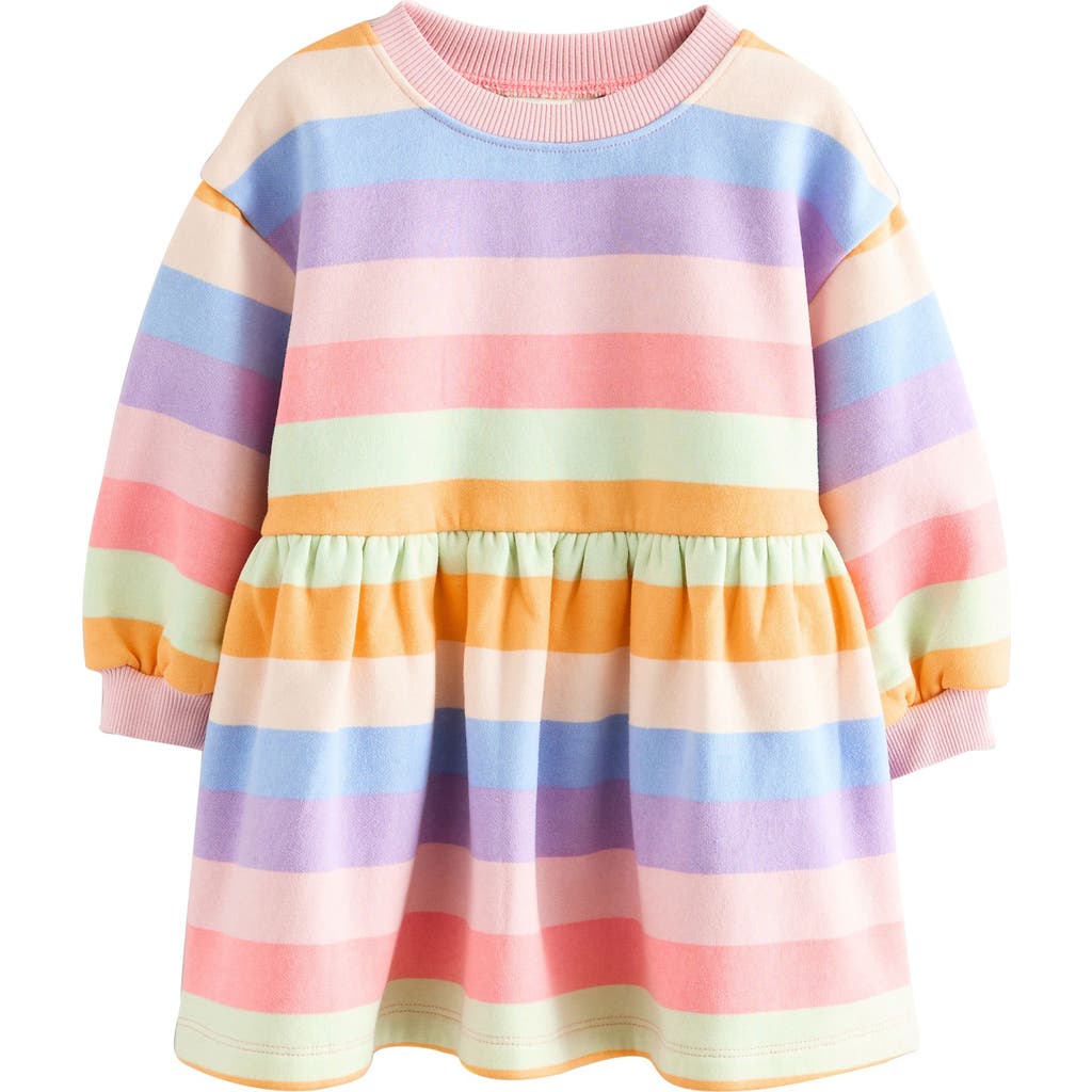 Next Kids' Stripe Long Sleeve Drop Waist Dress In Multi