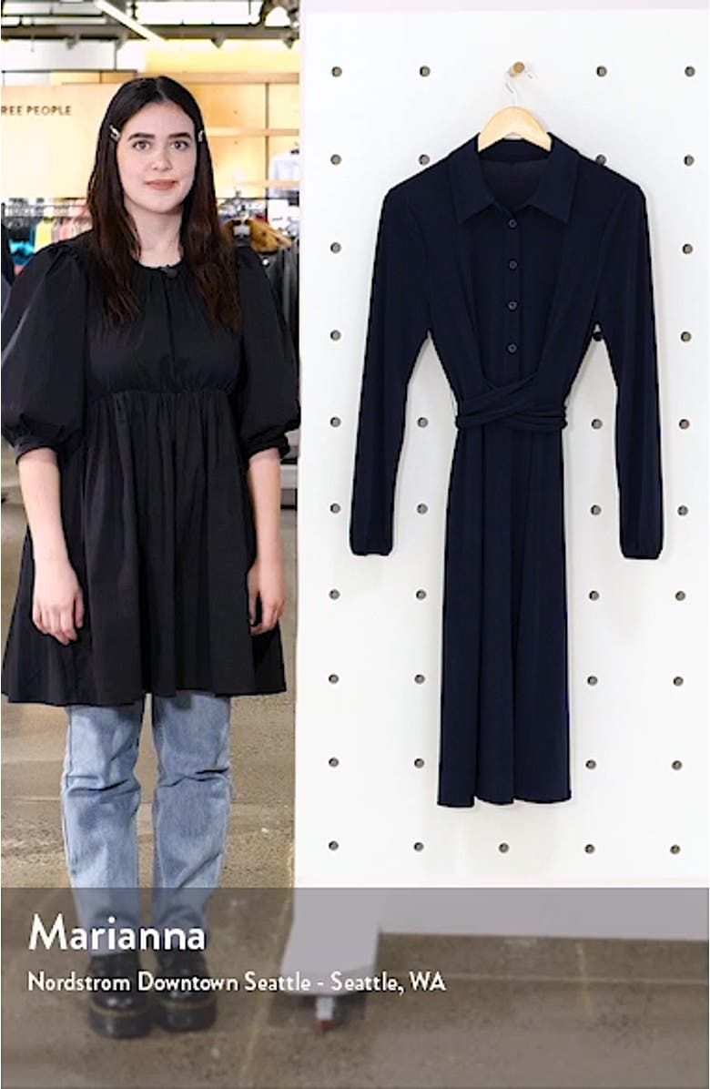 Sandrene Long Sleeve Jersey Shirtdress, sales video thumbnail