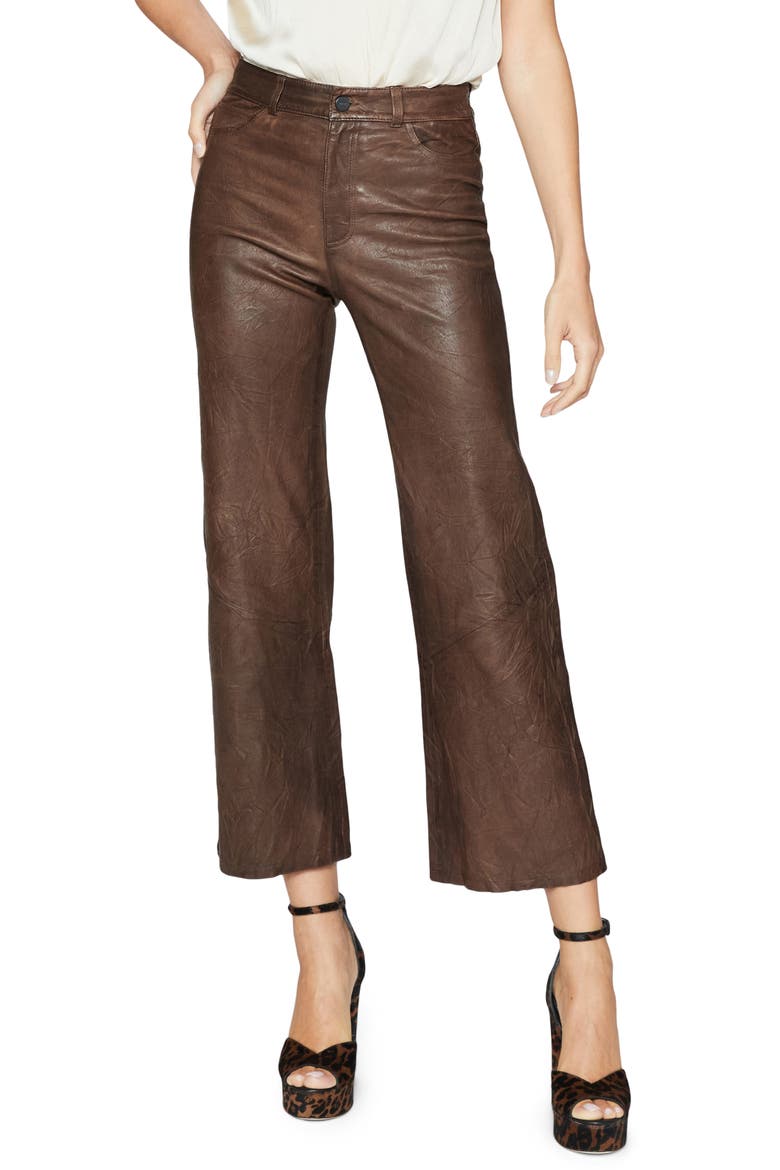 Leenah High Waist Leather Ankle Wide Leg Pants, Main, color, CHESTNUT