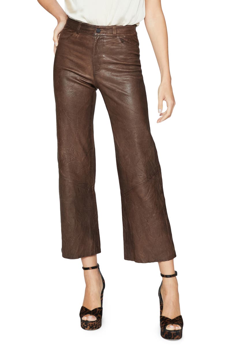 PAIGE Leenah High Waist Leather Ankle Wide Leg Pants, Main, color,