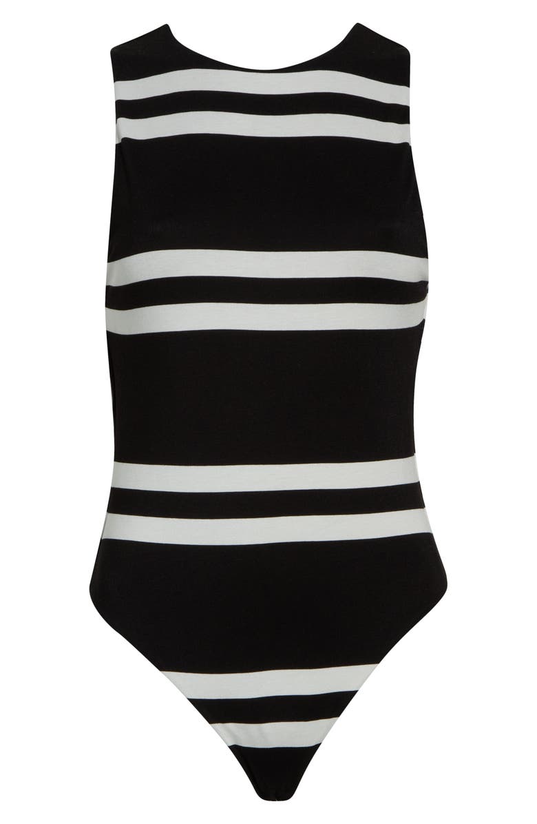 Alice + Olivia Rothy Stripe Bodysuit, Main, color, Paddleboard Stripe Black/ Ecru