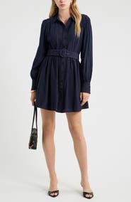 Chelsea28 Floral Lace Inset Belted Mini Shirtdress