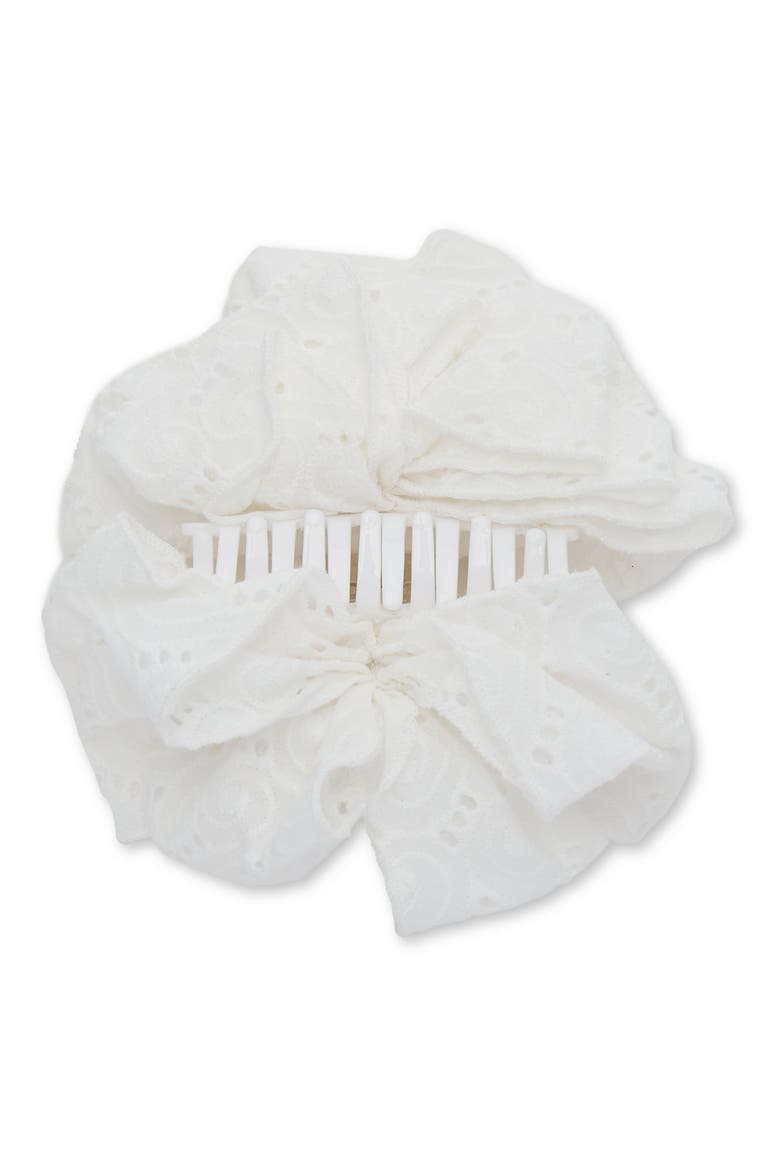 Rita Eyelet Bow Claw Clip, Alternate, color, IVORY