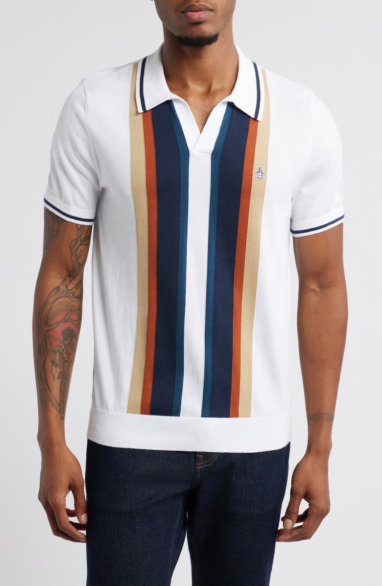 Original Penguin Vertical Stripe Short Sleeve Cotton Polo Sweater, Main, color,