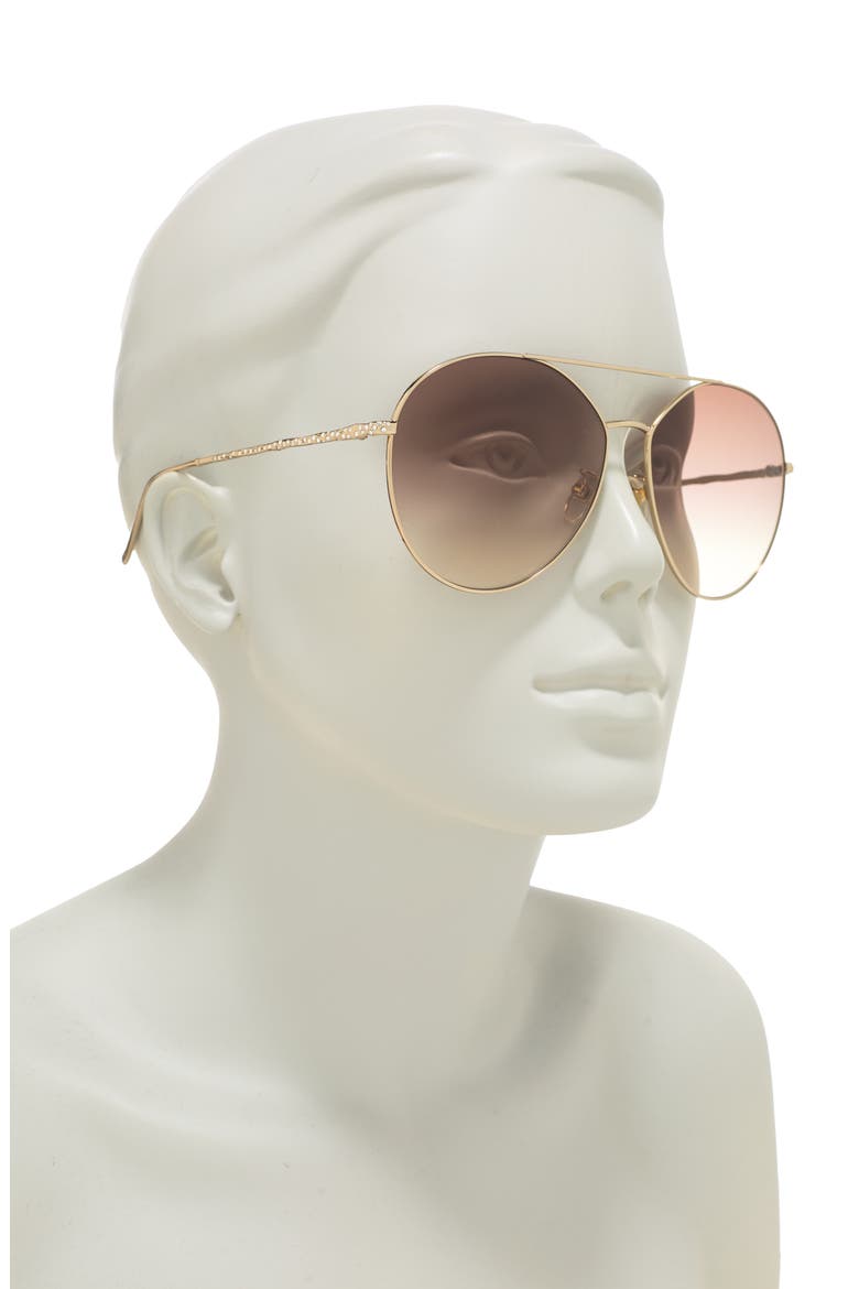 64mm Oversize Crystal Aviator Sunglasses, Alternate, color, GOLD/ BROWN
