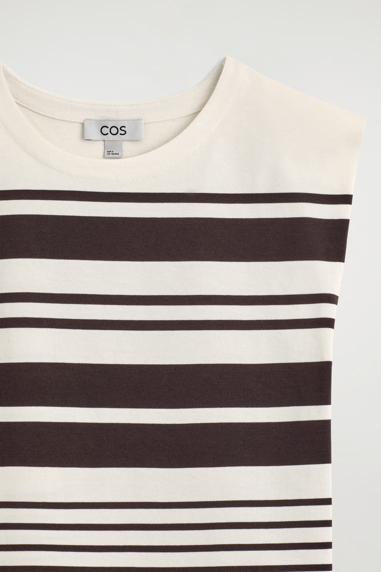 Folded-shoulder Cotton-jersey Tank Top, Alternate, color, WHITE / BROWN / STRIPED