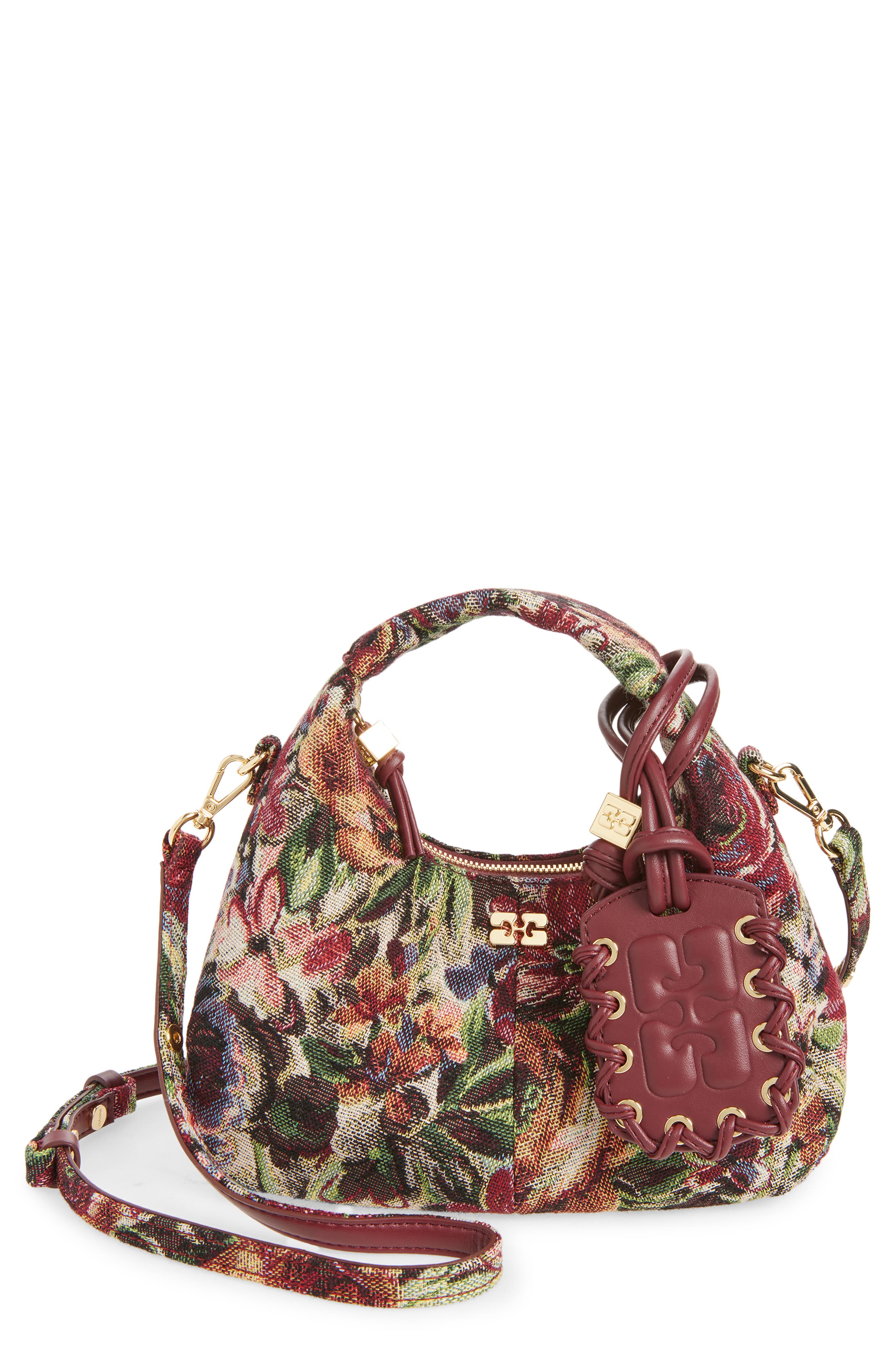 Ganni Mini Tapestry Hobo Bag, Main, color, 