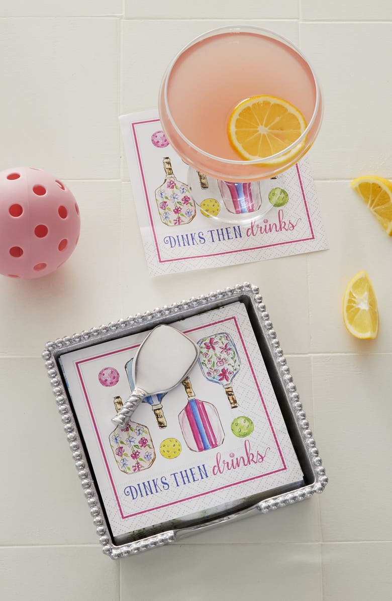 Mariposa Pickleball Drinks Beaded Napkin Box Set, Alternate, color, Silver