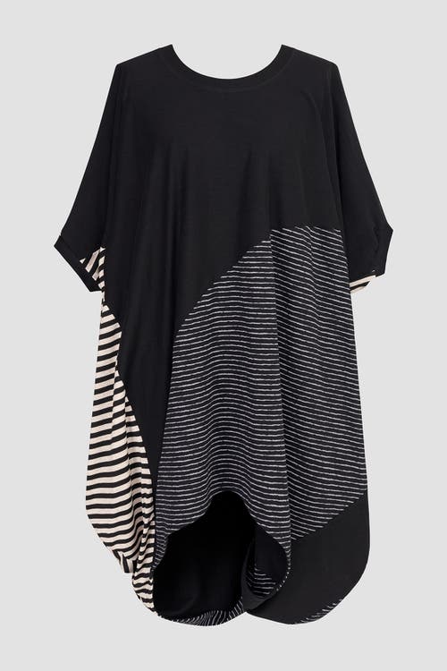 Alembika Jersey Stripes Patchwork Oversized Tunic In Black/beige Stripes