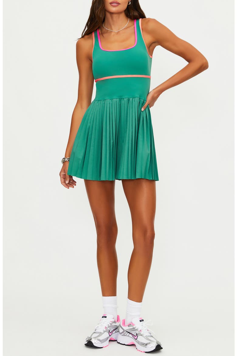 Antonia Pleated Colorblock Minidress, Main, color, RALLY GREEN COLORBLOCK