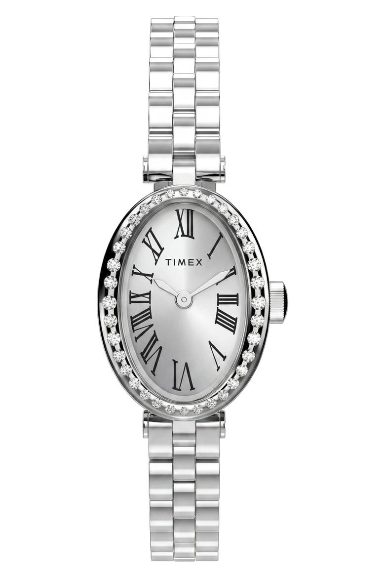 Cavatina Crystal Oval Link Bracelet Watch, Main, color, SILVER