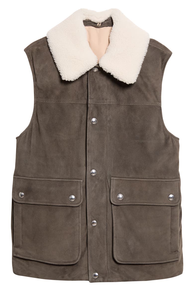 Suede Vest with Faux-Fleece Collar, Alternate, color, 80-02 GREEN BEIGE