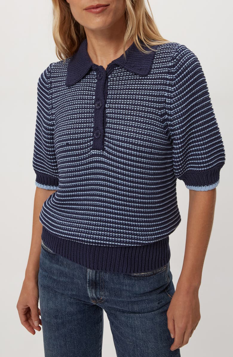 Michael Stars Marley Puff Sleeve Cotton Blend Sweater, Alternate, color, Nocturnal/ Breeze