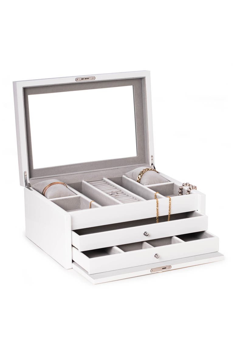 Large White Lacquer Jewelry Chest, Alternate, color, WHITE