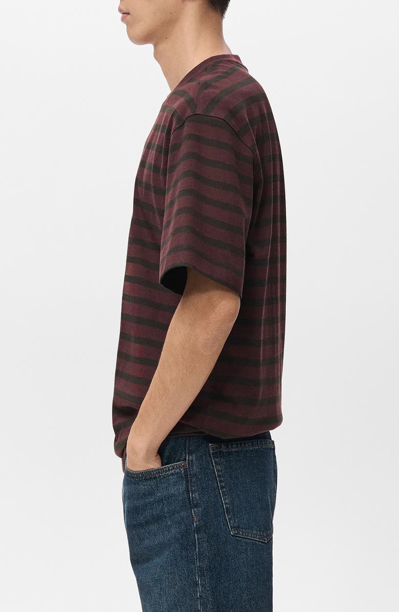 MANGO Stripe Relaxed Fit Cotton Crewneck Shirt, Alternate, color, Wine
