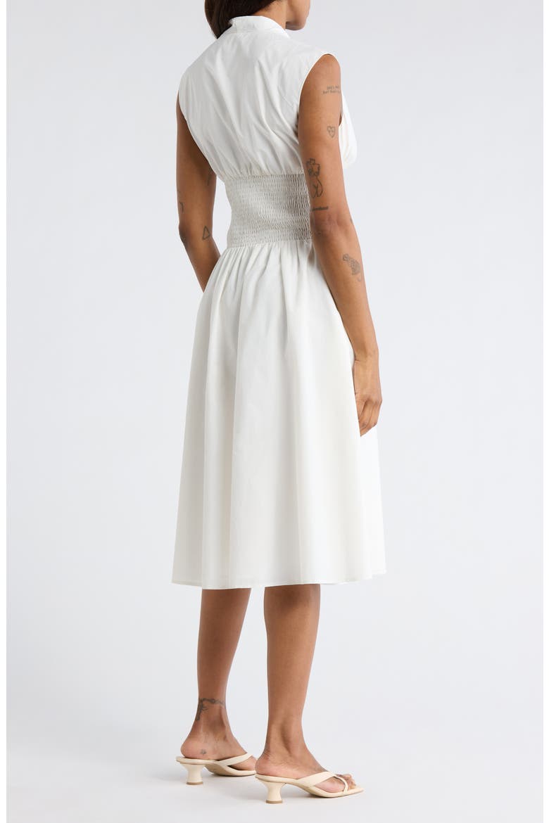 Smocked Waist Zip Midi Dress, Alternate, color, WHITE