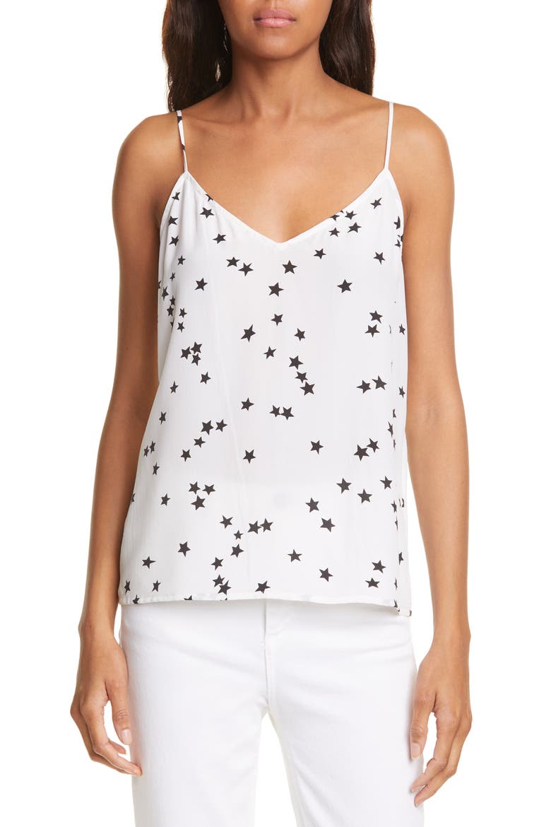 Layla Star Print Silk Camisole, Main, color, WHITE