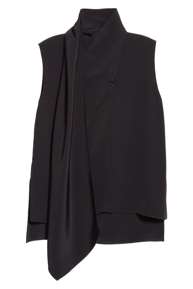 Scarf Neck Crepe Blouse, Alternate, color, BLACK
