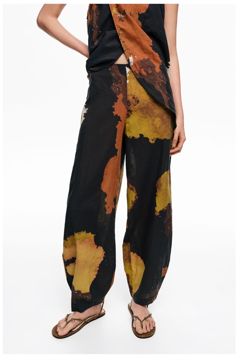 Baggy Linen-Blend Trousers, Alternate, color, BLOT XL BLACK