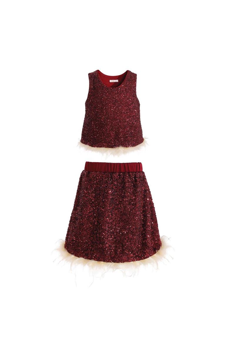 Tulleen Sequin Feather-Trim Set, Main, color, Red