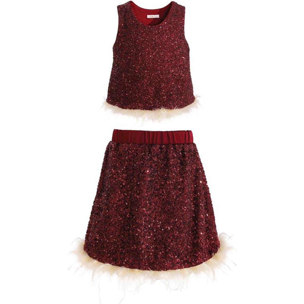 Tulleen Kids' Sequin Feather-trim Set In Red