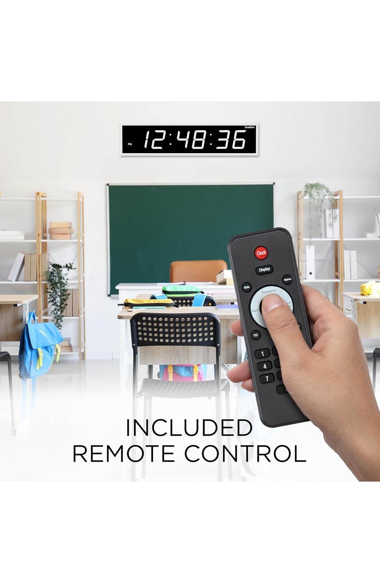 Ivation Large Digital Clock, 48 Led Wall Clock with Stopwatch, Alarms, Timer, Temp & Remo, Alternate, color, White