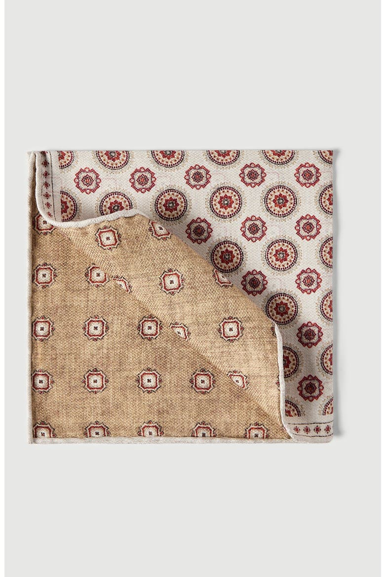 Silk pocket square with medallion design, Main, color, White