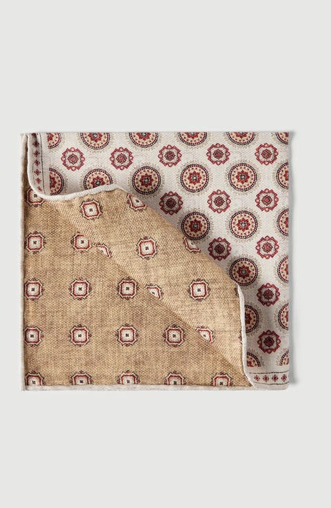 Silk pocket square with medallion design