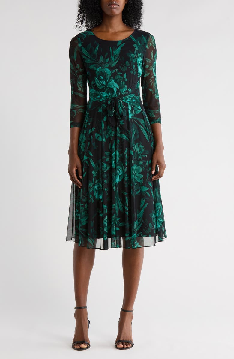 Connected Apparel Waist Tie Mesh Dress, Main, color, 