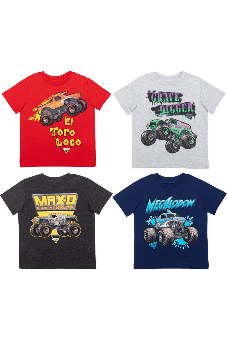 4-Pack Short Sleeve Tees, Main, color, Navy Red Gray Charcoal