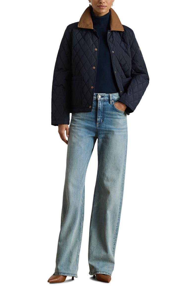 Twill Collar Quilted Jacket, Alternate, color, DARK NAVY
