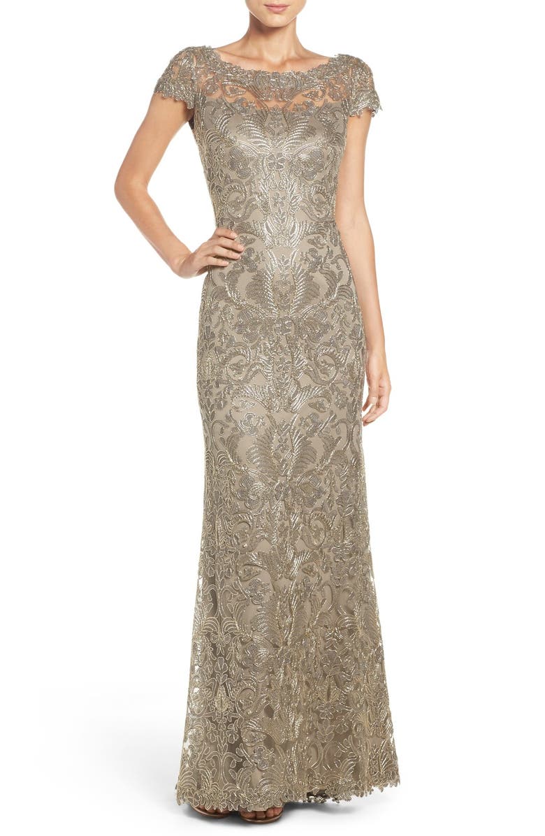 Tadashi Shoji Illusion Yoke Gown, Main, color, 