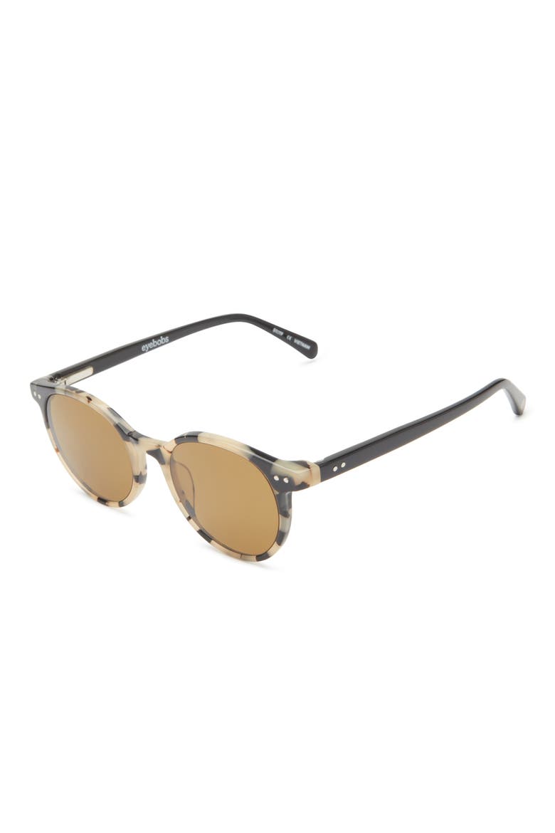 Case Closed 50mm Polarized Round Sunglasses, Alternate, color, BLACK / WHITE TORT / BROWN