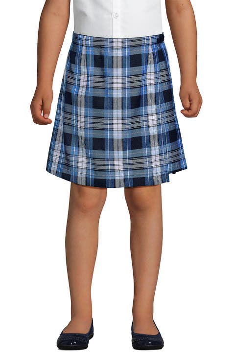 School Uniform Girls Plaid A Line Tab Skort Top of Knee