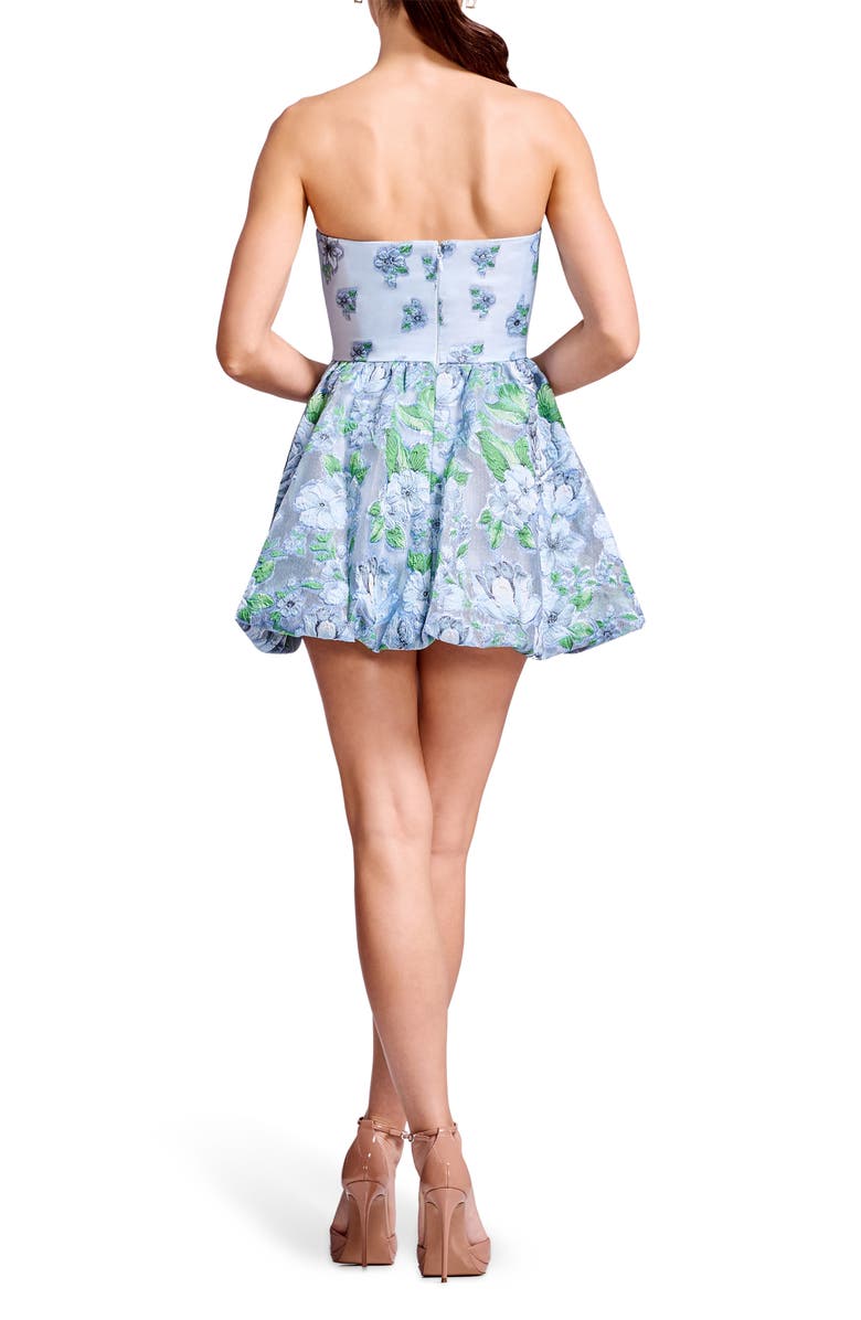 Dress the Population Spencer Metallic Embroidered Floral Strapless Bubble Hem Cocktail Minidress, Alternate, color, Sky Multi