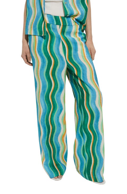 Wavy Print Wide Leg Pants
