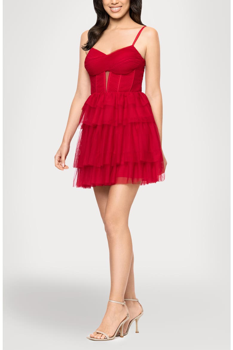 Corset Mesh Ruffle Minidress, Alternate, color, RED