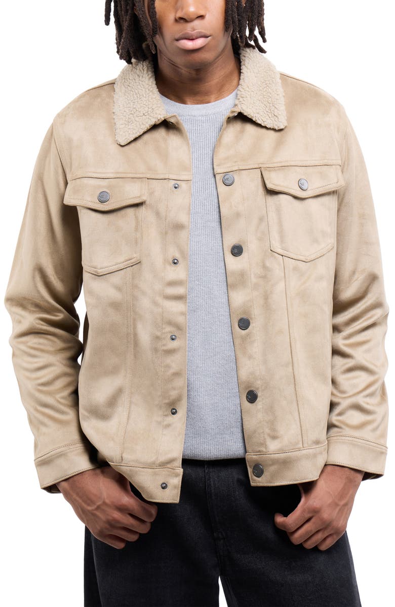 XRAY Faux Fur Collar Faux Suede Jacket, Main, color, Tan