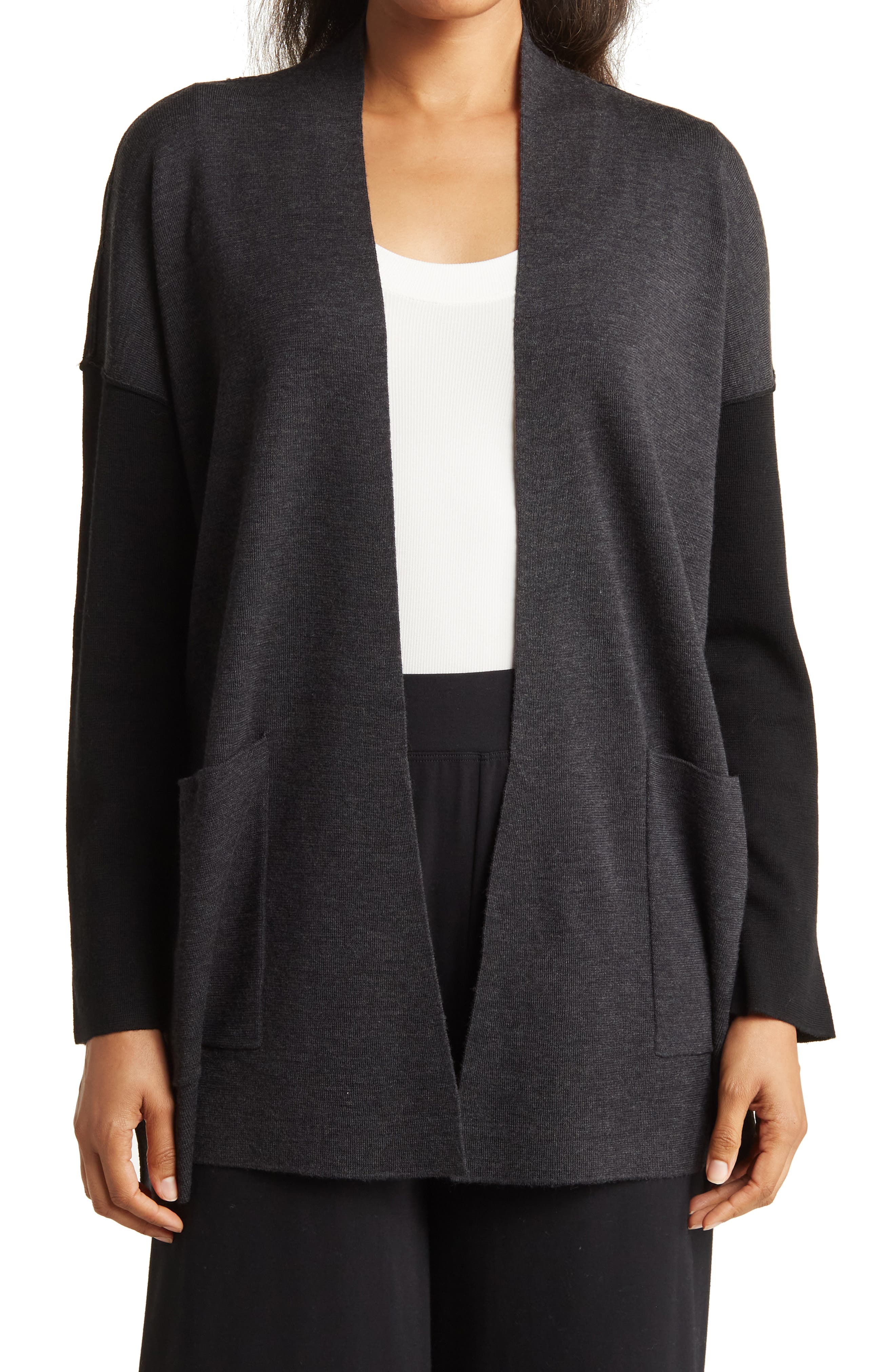 Eileen Fisher Boxy Cardigan Wool Sweater
