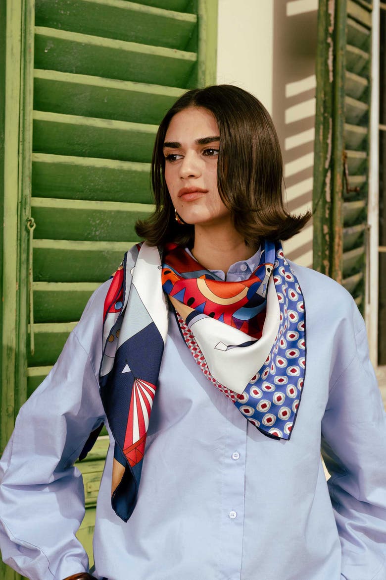 Parisian Carnival - Silk Foulard, Alternate, color, Red and Blue