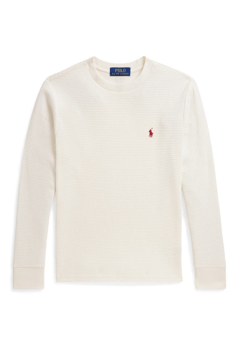 Kids' Waffle Knit Cotton Long Sleeve T-Shirt, Main, color, CLUBHOUSE CREAM