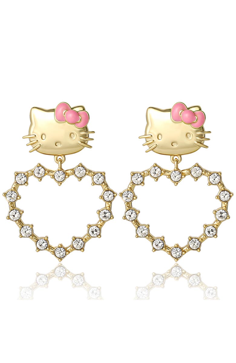 Hello Kitty Heart Dangle Stud Earrings, Main, color, Gold