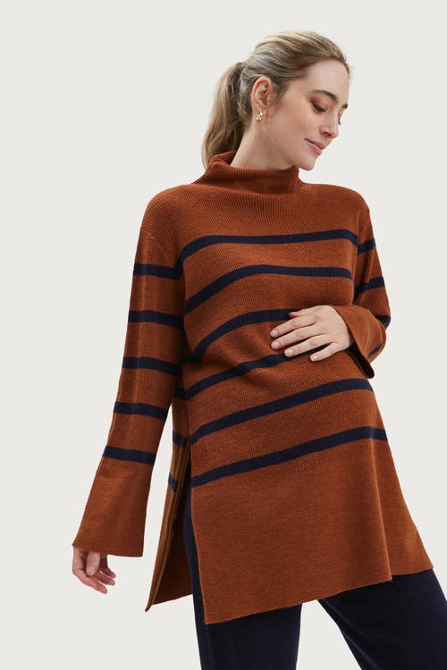 Nom Maternity Sarabeth Stripe Tunic Sweater In Brown