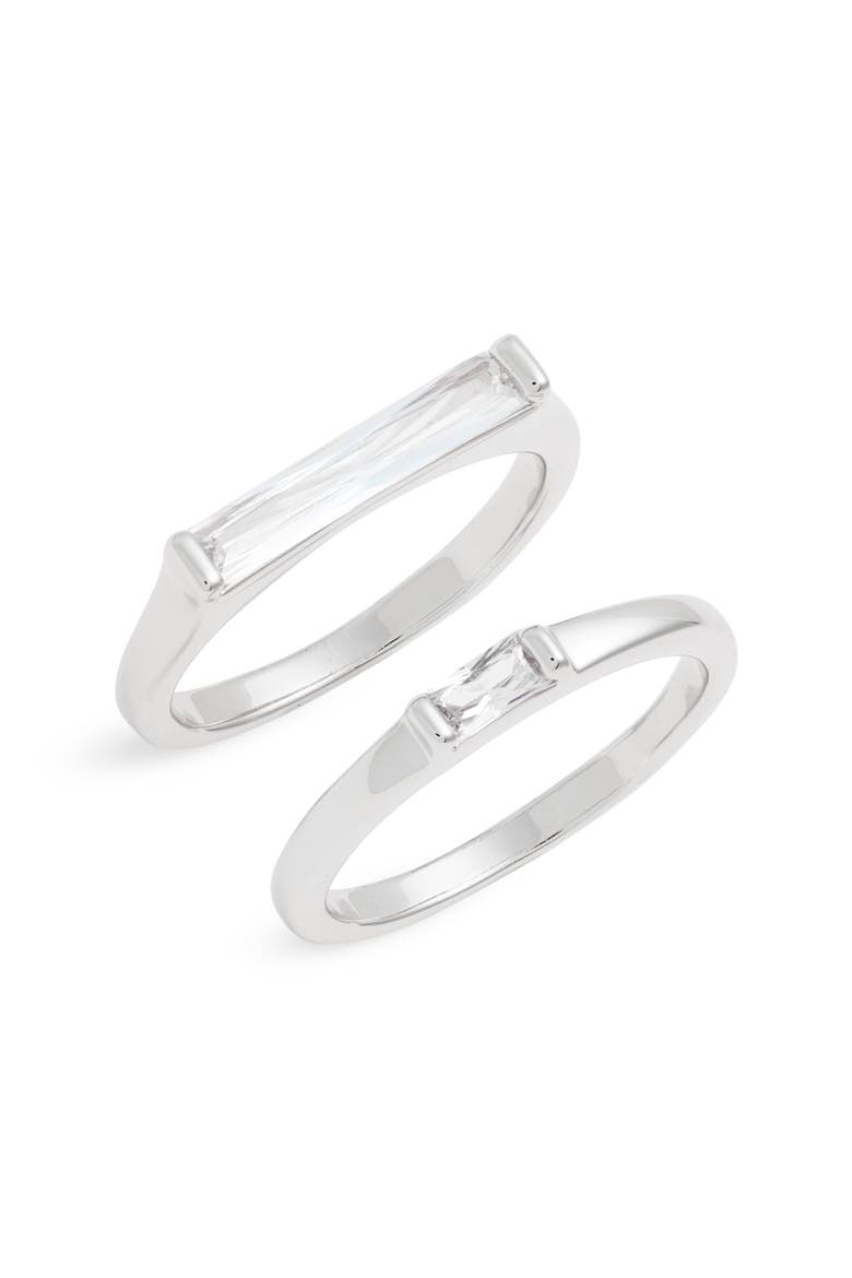 Set of 2 Cubic Zirconia Baguette Rings, Main, color, CLEAR- SILVER