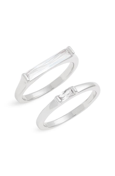 Set of 2 Cubic Zirconia Baguette Rings
