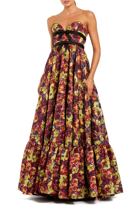 Sleeveless Brocade A-Line Gown
